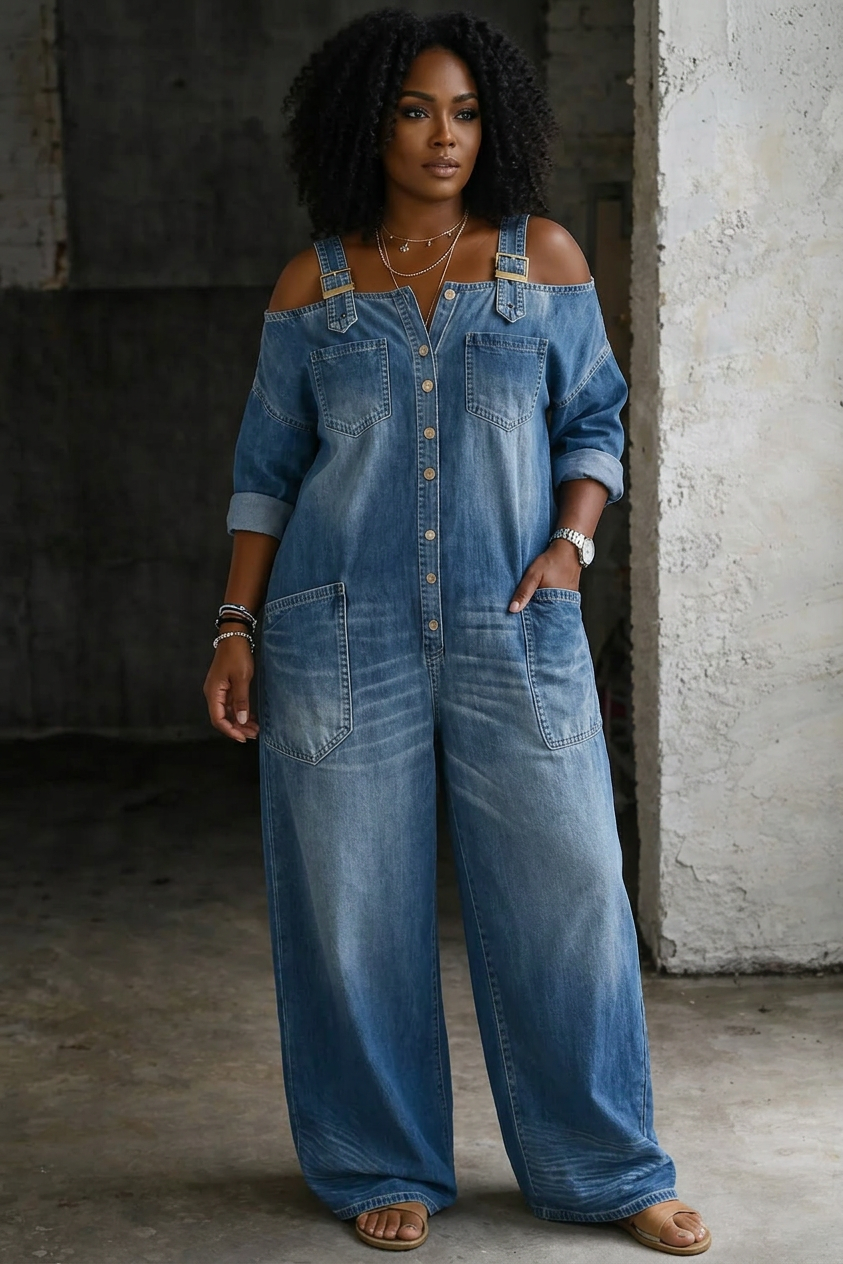 Sorrel | Off Shoulder Denim Shirt Jumpsuit